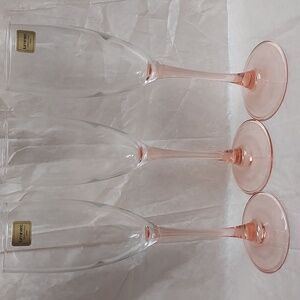 Vintage Luminac Pink Stem Champagne Flutes Set Of 3. B99